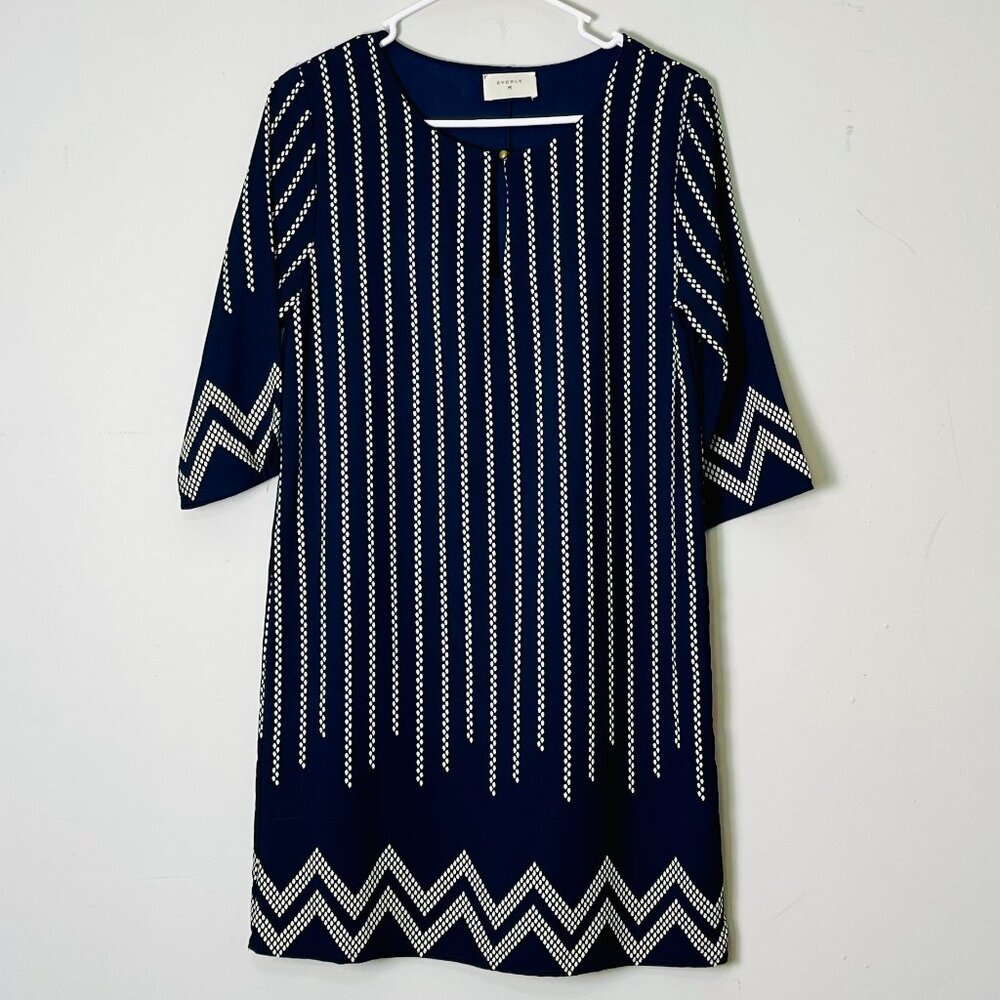 Everly Dress Women's‎ Small Navy Blue White Geometric Nordic Career Boho Artsy